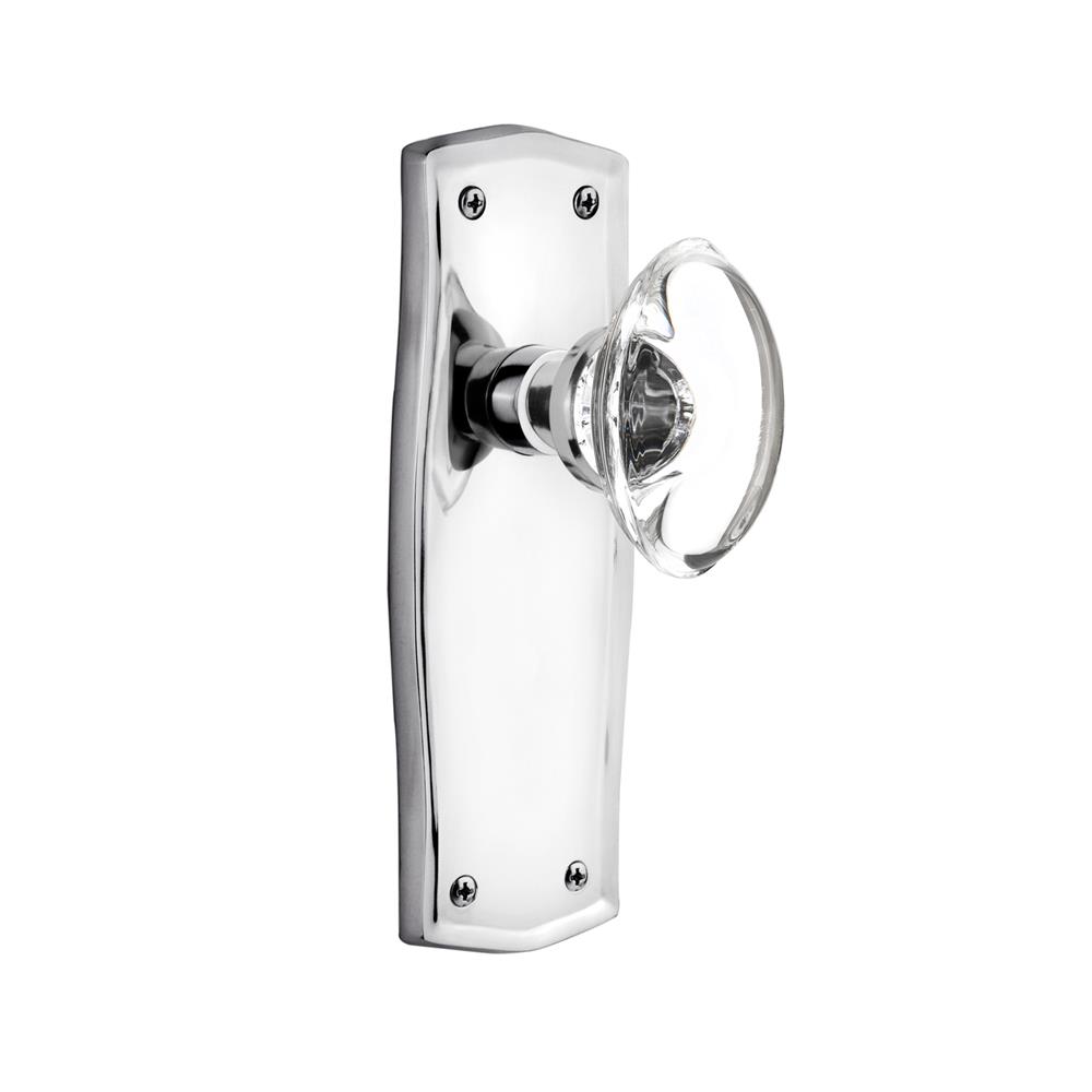 Nostalgic Warehouse PRAOCC Complete Passage Set Without Keyhole Prairie Plate with Oval Clear Crystal Knob in Bright Chrome